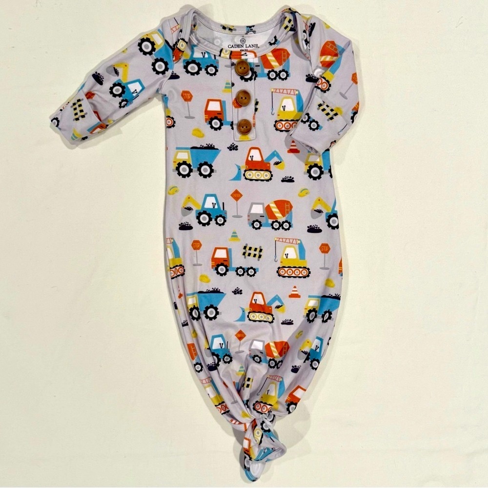 Caden Lane Baby Knot Gown Boys 0-3M Construction Trucks Layette Knotted Sleeper